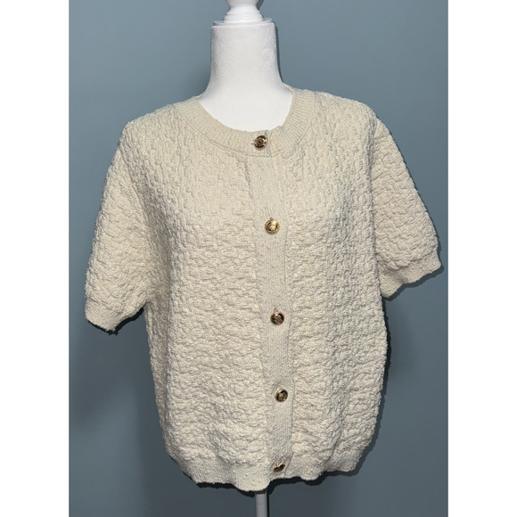 H&M Women XL Cardigan Old Money Preppy Academia Twee Timeless Work Textured Soft - Picture 1 of 8